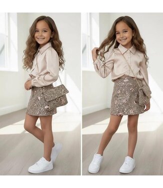 Satin Blouse & Skirt Set (Met tasje)