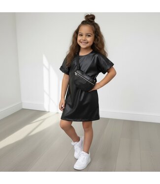Leatherlook dress (Met tasje) - Zwart