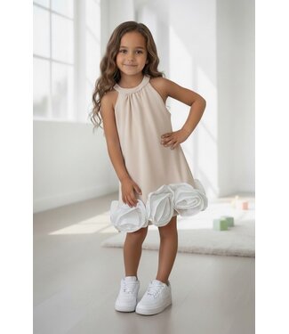 Big Flower Dress Shortsleeve - Beige