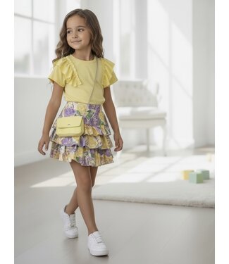 Rozen Rokje & Ruffle T-Shirt met tasje  - Geel
