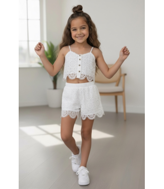 Kanten co-ord set top & short - Wit