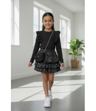 Leopard Rokje & Shirt met tasje - Zwart