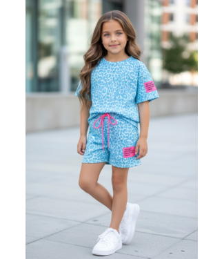 Your Perfect Short Set - Leopard Blauw