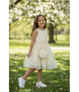 Flower jurk (met tasje) - Champagne