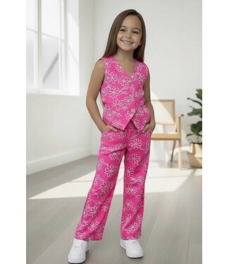 Flower Gilet Set - Fuschia
