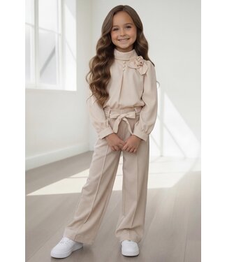 Satin Blouse & pantalon Set - Beige