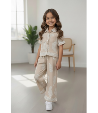 Sierlijke Blouse & pantalon Set - Beige