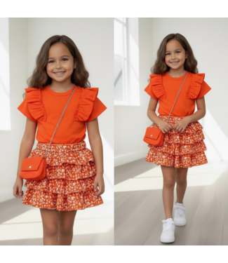 Leopard Rokje & T-Shirt met tasje - Oranje ( Levertijd 1 Week)