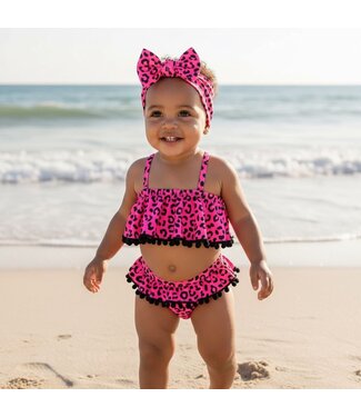 Leopard Bikini Met Haarband - Fuchsia