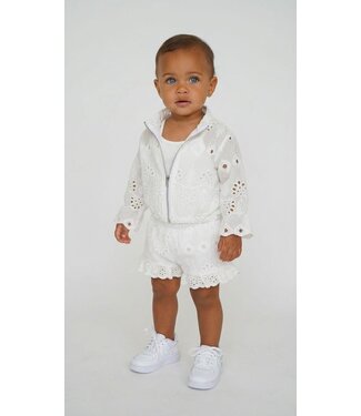 Kanten co-ord vest, top & short - Wit