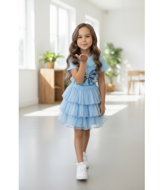 She’s Worthy Bow Skirt Set  - Blauw