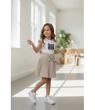 K-Pop jurkje - Sparks & Bow - Beige (Met tasje)