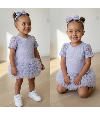 Big Roses Lace Dress - Lila (Met haarband)