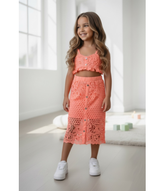 Crochet Long Skirt Set - Rose Fluo