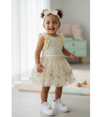 Flower Ruffle Babyset (met haarband)  - Beige