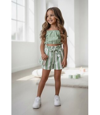 Stripe Top & Short Set (Met tasje) - Mint