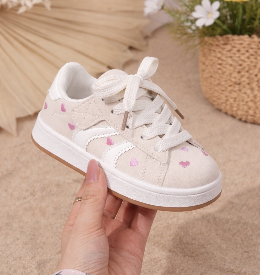 Stripe Heart Sneakers - Beige