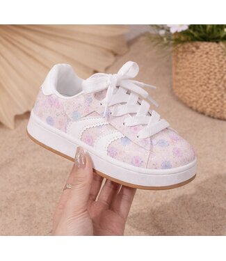 Stripe Glitter Flower Sneakers