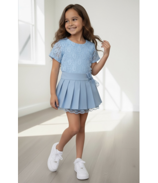 Layered Lace Skirt & Lace Top - Blauw