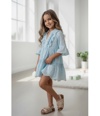 Boho Broderie Jurkje - Blauw