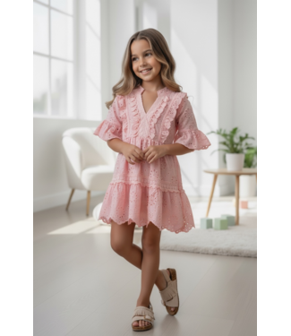 Boho Broderie Jurkje - Roze