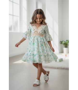 Summer Roses Dress - Wit/Mint