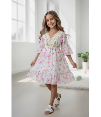Summer Roses Dress - Wit/Roze