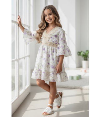 Boho Bloemenjurk – Wit/Paars