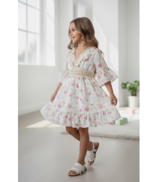 Boho Bloemenjurk – Wit/Roze