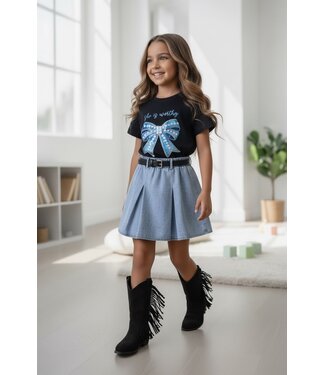 She’s Worthy Bow Skirt Set - Zwart