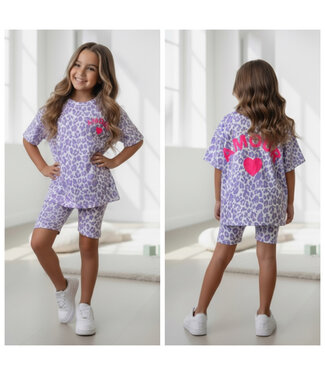 Amour Leopard Cycling Short Set - Paars