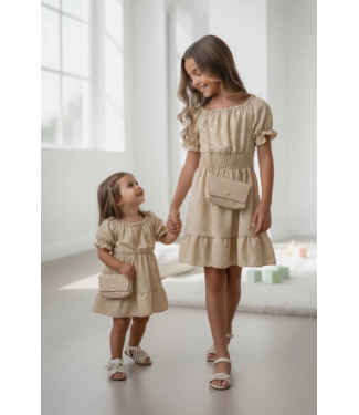 Feather Dress (Met tasje) - Beige