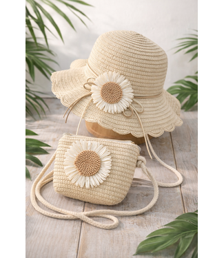Kinder Zomer Hoed met Bijpassend Tasje – Beige (2-8 jaar)
