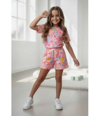Short Set - Bloemenprint - Roze