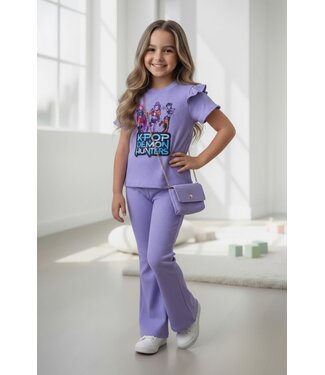 Draakjes en Boefjes K-Pop Demon Hunters ruffle Flared Set & Tasje - Paars