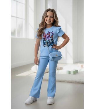 Draakjes en Boefjes K-Pop Demon Hunters Ruffle Flared Set & Tasje - Licht Blauw