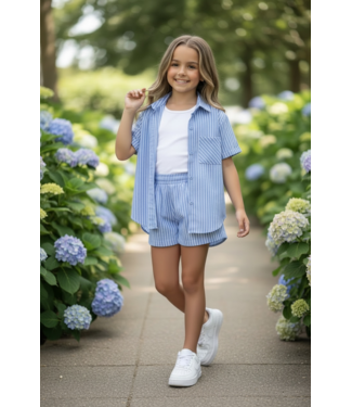 Blouse & Short Set (3-Delig)- Blauw (Verzenddatum 9 april)