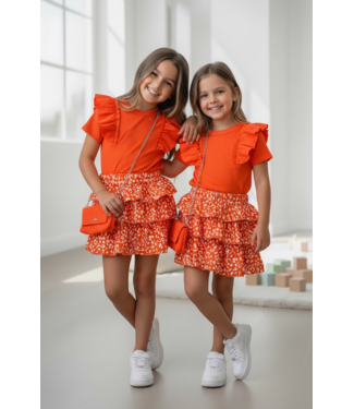 Leopard Rokje & T-Shirt met tasje - Oranje