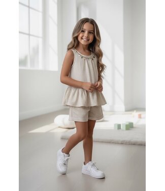 Ruffle Top & Short Set - Beige