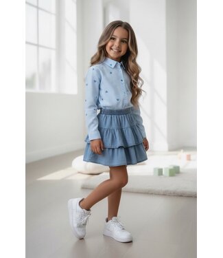 Ruches Skirt & Heart Blouse - Blauw