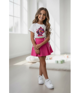 K-Pop Skort Set - Wit/Fuschia (Verzenddatum 13april)