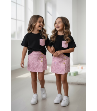 Denim Leopard skort Set - Roze/Zwart