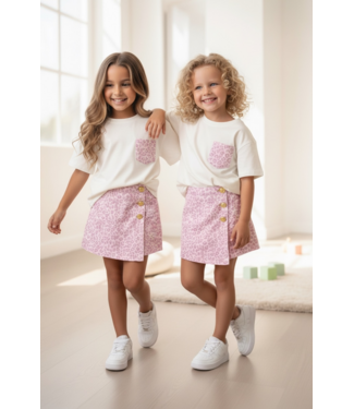 Denim Leopard skort Set - Roze/Wit