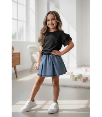 Belted denim Skirt - Dk. Blauw