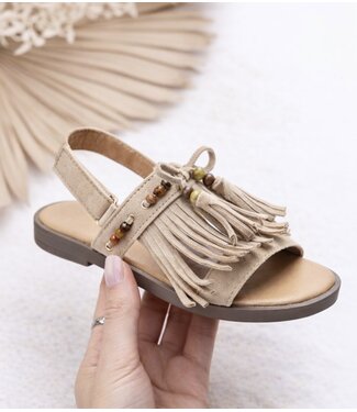 Boho Fringe Sandalen - Taupe