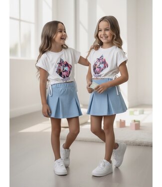 K-Pop Skort Set - Wit/Lichtblauw