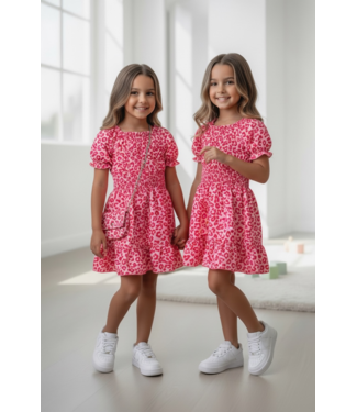 Leopard Summer Dress (Met tasje) - Fuschia (Verzenddatum 4 juni)