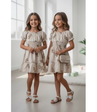Cute Flower Summer Dress (Met Tasje) - Beige