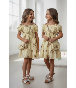 Cute Flower Summer Dress (Met Tasje) - Geel