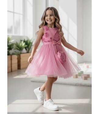 Flower jurk (met tasje) - Fuschia
